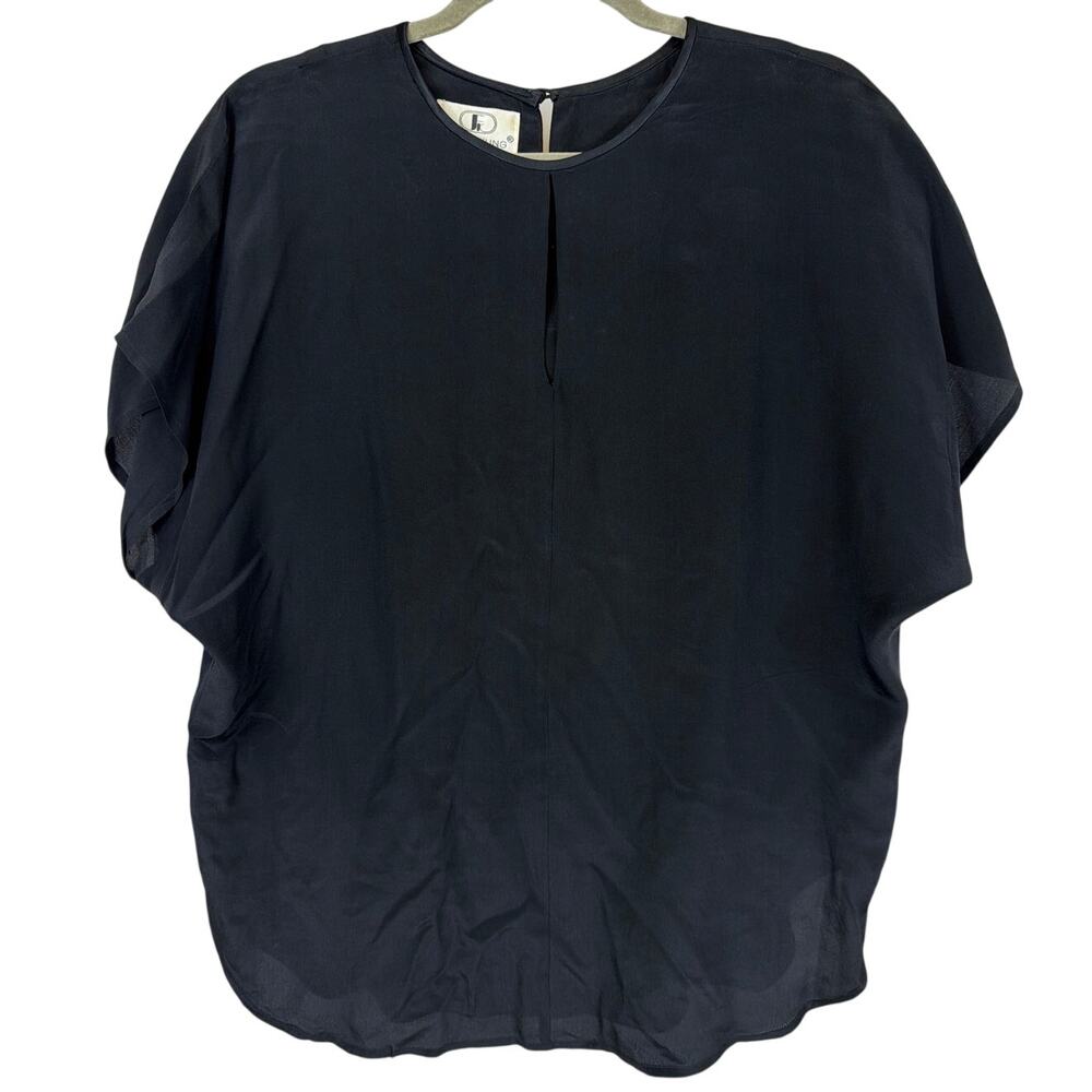 Vintage Designer Flora Kung New York Black Silk Wide Sleeve Top Size 14